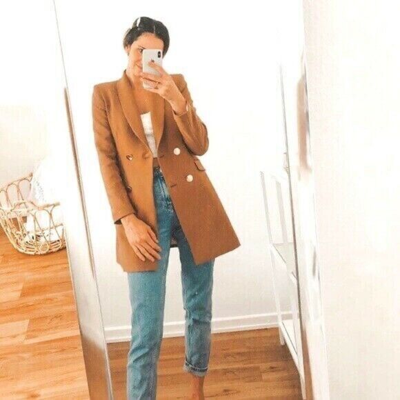 ZARA Double Breasted Dress Frock Jacket Camel Gold Buttons XS Blogger Favorite - Picture 9 of 11